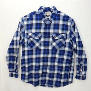 Duluth Trading Co Shirt Mens L Swingin Flannel Long Sleeve Button Blue Plaid EUC